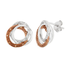 Sterling Silver Triple Rings w/Shiny, White Diamond and Chocolate Diamond Accent Earrings .10 ct
