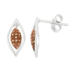 Sterling Silver Open Shiny Marquise w/ Chocolate Diamond Accent Oval Earrings .10 ct