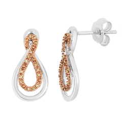 Sterling Silver Shiny and Chocolate Diamond Accent Infinity Earrings .10 ct