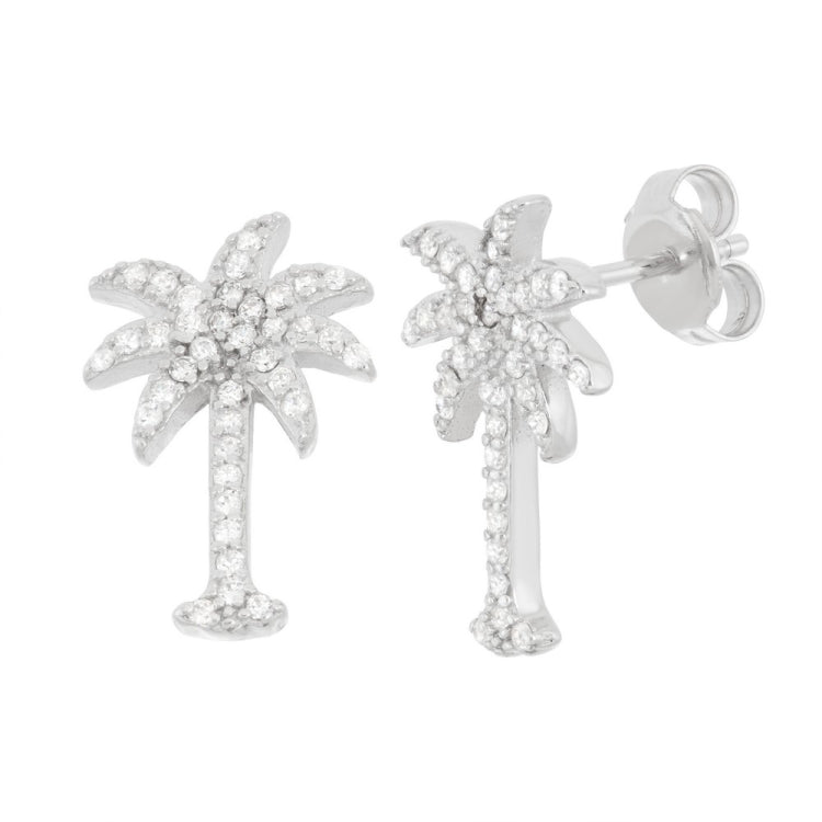 Sterling Silver CZ Palm Tree Stud Earrings