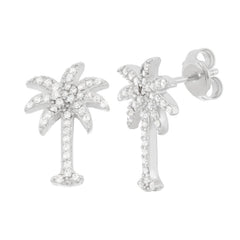 Sterling Silver CZ Palm Tree Stud Earrings