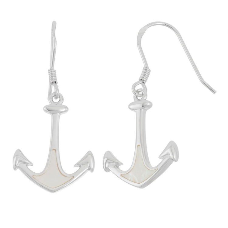 Sterling Silver White MOP Anchor Earrings