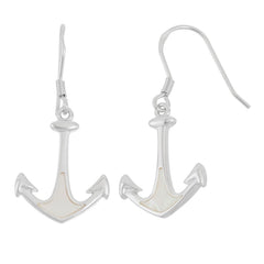 Sterling Silver White MOP Anchor Earrings