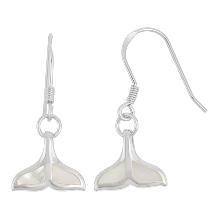 Sterling Silver White MOP Whale Tail Earrings