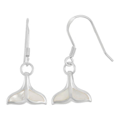 Sterling Silver White MOP Whale Tail Earrings