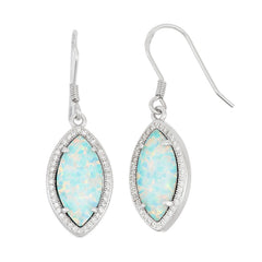 Sterling Silver White Inlay Opal Marquise with CZ Border Earrings