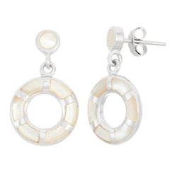 Sterling Silver White MOP Open Circle Earrings