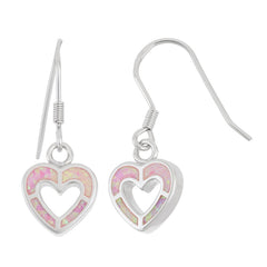 Sterling Silver Pink Inlay Opal Open Heart Earrings