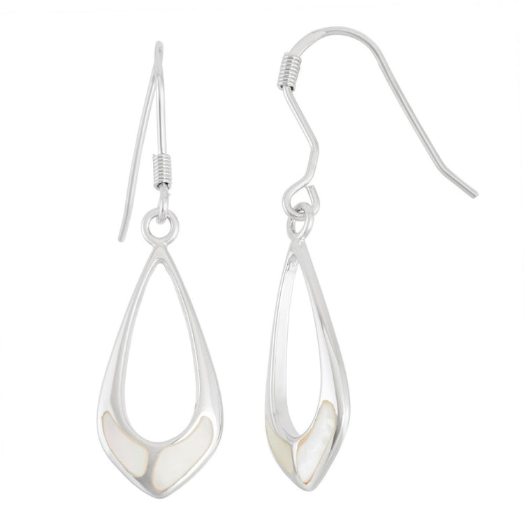 Sterling Silver White MOP Open Diamond Shaped Earrings
