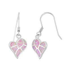 Sterling Silver Pink Inlay Opal Heart Mosaic Style Earrings
