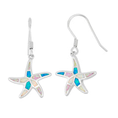 Sterling Silver White, Pink, and Blue Inlay Opal Starfish Earrings