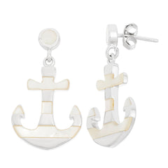 Sterling Silver White MOP Anchor Earrings