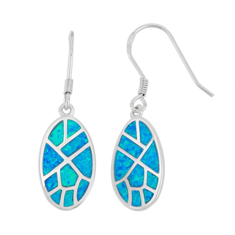 Sterling Silver Blue Inlay Opal Mosaic Style Oval Earrings