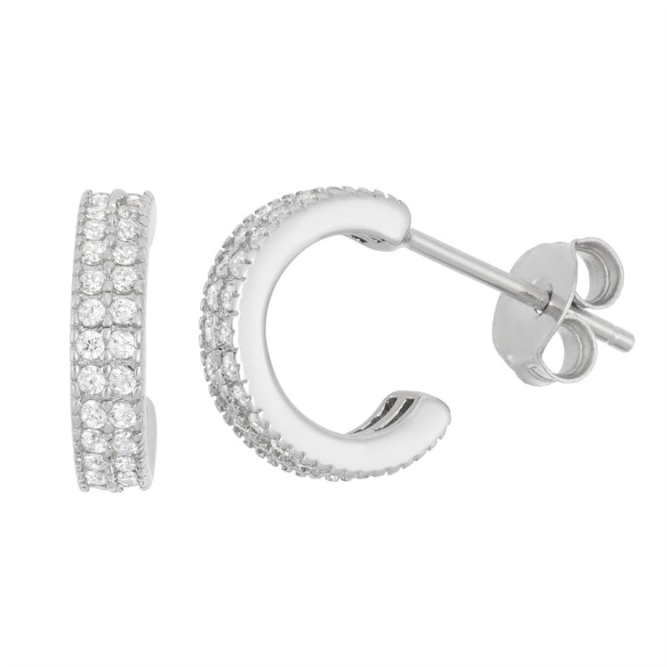 Sterling Silver 7mm Double Row CZ Hoop Earrings