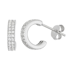 Sterling Silver 7mm Double Row CZ Hoop Earrings
