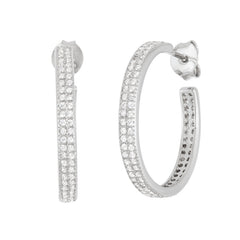 Sterling Silver Double Row 20mm CZ Hoop Earrings