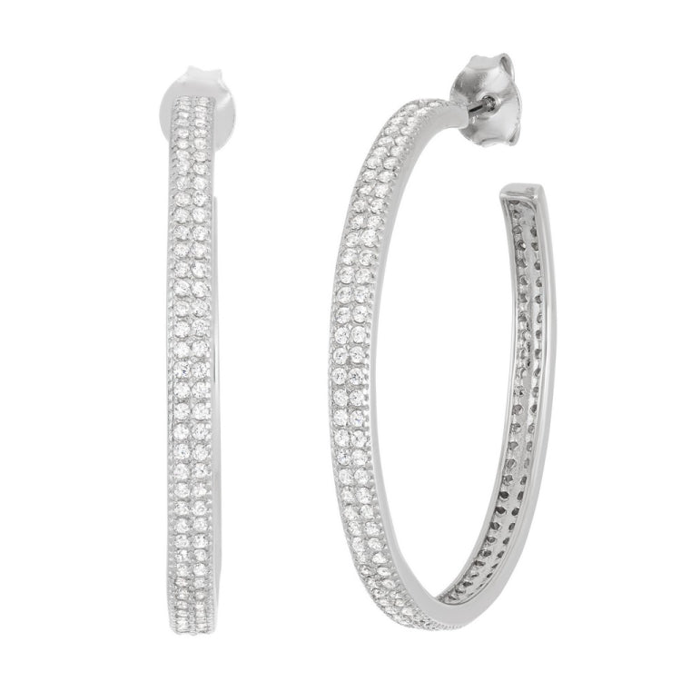 Sterlinf Silver 30mm Double Row CZ Hoop Earrings