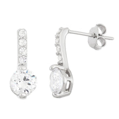 Sterling Silver Thin CZ Bar with Round CZ End Stud Earrings