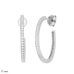 Sterling Silver Thin CZ 20mm Hoop Earrings