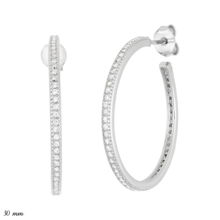 Sterling Silver Thin CZ 25mm Hoop Earrings