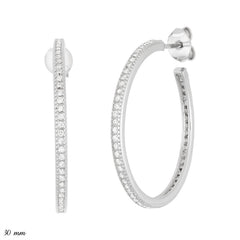 Sterling Silver Thin CZ 25mm Hoop Earrings