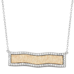 Sterling Silver Wavy Bar with CZ Border Necklace - Gold Plated