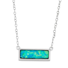 Sterling Silver 16+2" Blue Inlay Opal Small Bar Necklace