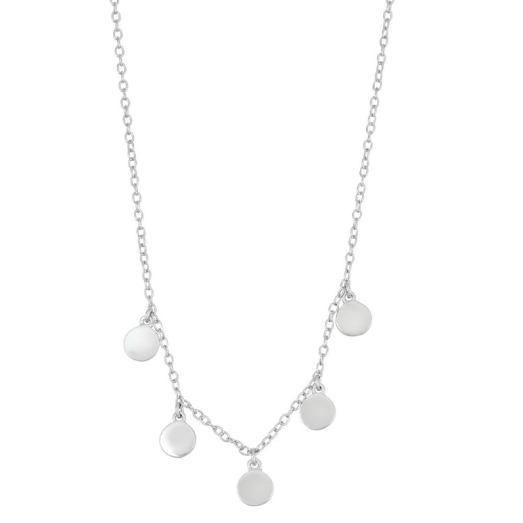 Sterling Silver 16+2" Five Small Shiny Discs Necklace