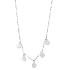 Sterling Silver 16+2" Five Small Shiny Discs Necklace