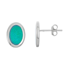 Sterling Silver Blue Inlay Opal Oval Earrings