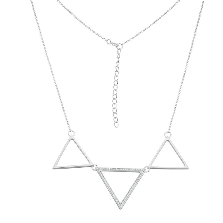 Sterling Silver  Open Triple Triangle with CZ Necklace