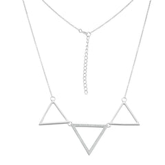 Sterling Silver  Open Triple Triangle with CZ Necklace