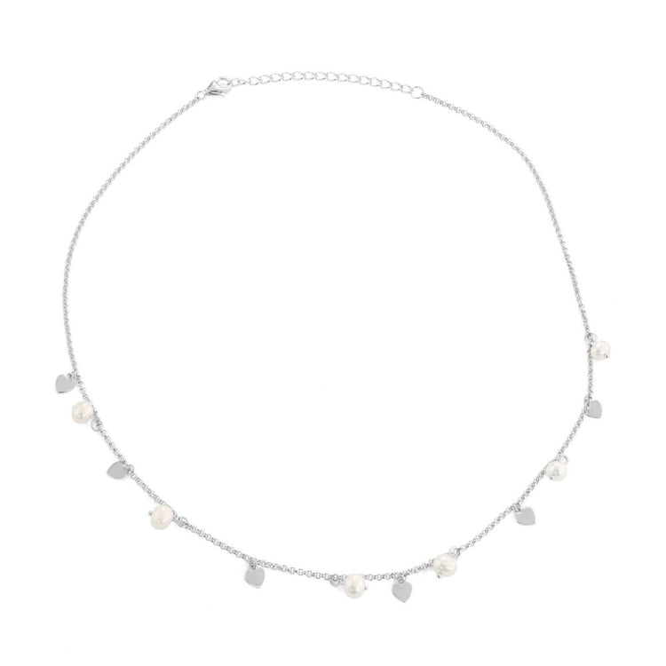 Sterling Silver Alternating FWP and Shiny Hearts Necklace