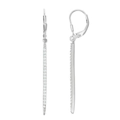 Sterling Silver Long Thin CZ Bar Earrings