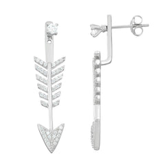 Sterling Silver CZ Front With CZ Arrow Back Earrings