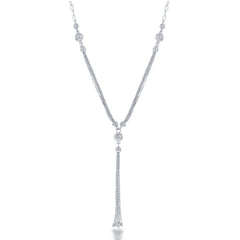 Sterling Silver  Multi Strand w/ Diamond Cut Chain And Diamond Cut Bead Tassle Necklac