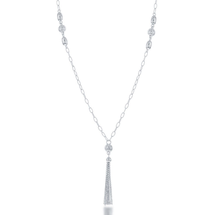 Sterling Silver Diamond Cut Chain And Diamond Cut Bead Tassle Necklace