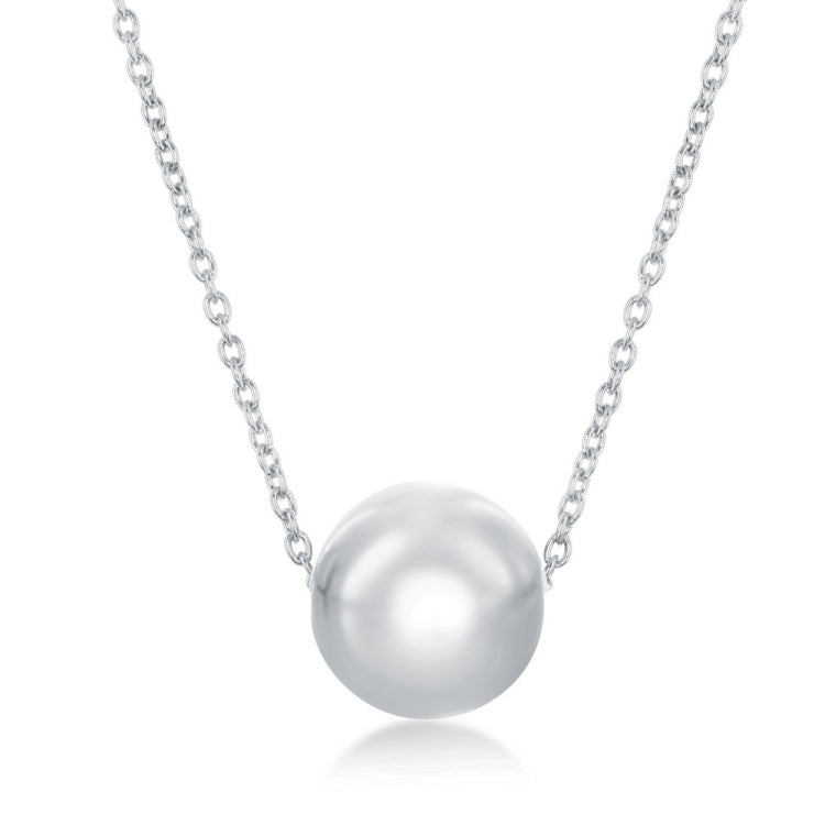 Sterling Silver 10MM Bead Necklace - Rhodium Plated