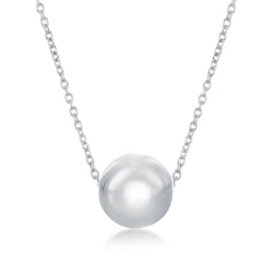 Sterling Silver 10MM Bead Necklace - Rhodium Plated