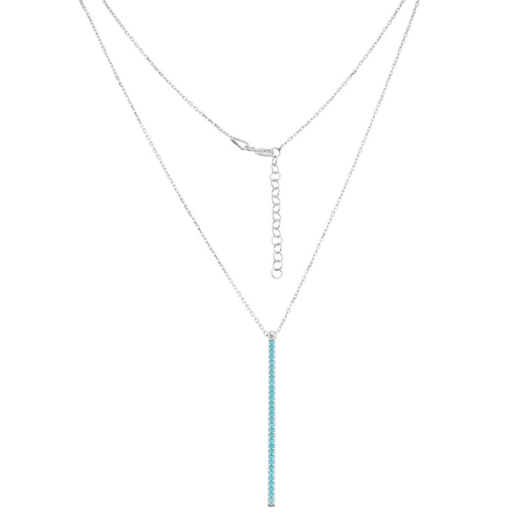 Sterling Silver Turquoise CZ Vertical Bar Necklace