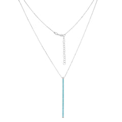 Sterling Silver Turquoise CZ Vertical Bar Necklace