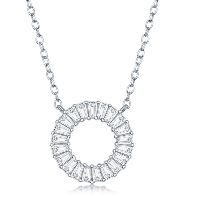 Sterling Silver Baguette CZ Open Circle Necklace