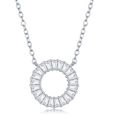 Sterling Silver Baguette CZ Open Circle Necklace