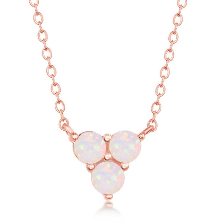 Sterling Silver Triple White Opal Cluster Necklace - Rose Gold Plated