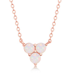 Sterling Silver Triple White Opal Cluster Necklace - Rose Gold Plated