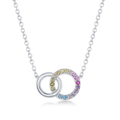 Sterling Silver Rainbow CZ Double Linked Circle Necklace