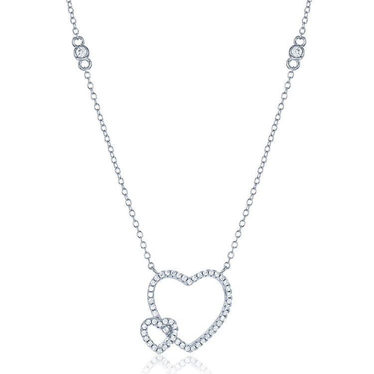 Sterling Silver Double Open CZ Heart Necklace