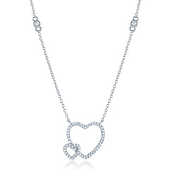 Sterling Silver Double Open CZ Heart Necklace