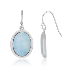 Sterling Silver Oval Bezel Set Larimar Dangling Earrings