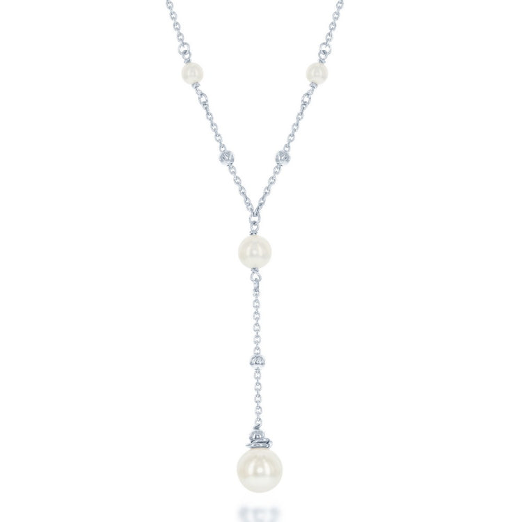 Sterling Silver 6mm Pearls with Moon Beads and Larger 8mm Pearl Necklace